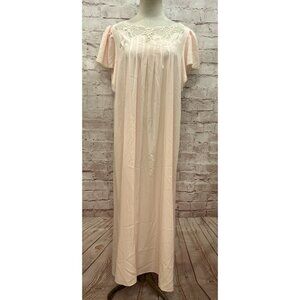 Vintage Natori Classics Lace Trim Flutter Sleeve Long Nightgown Pale Pink - XL